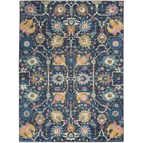 Navy Blue Yellow And Pink Floral Area Rug Photo 9