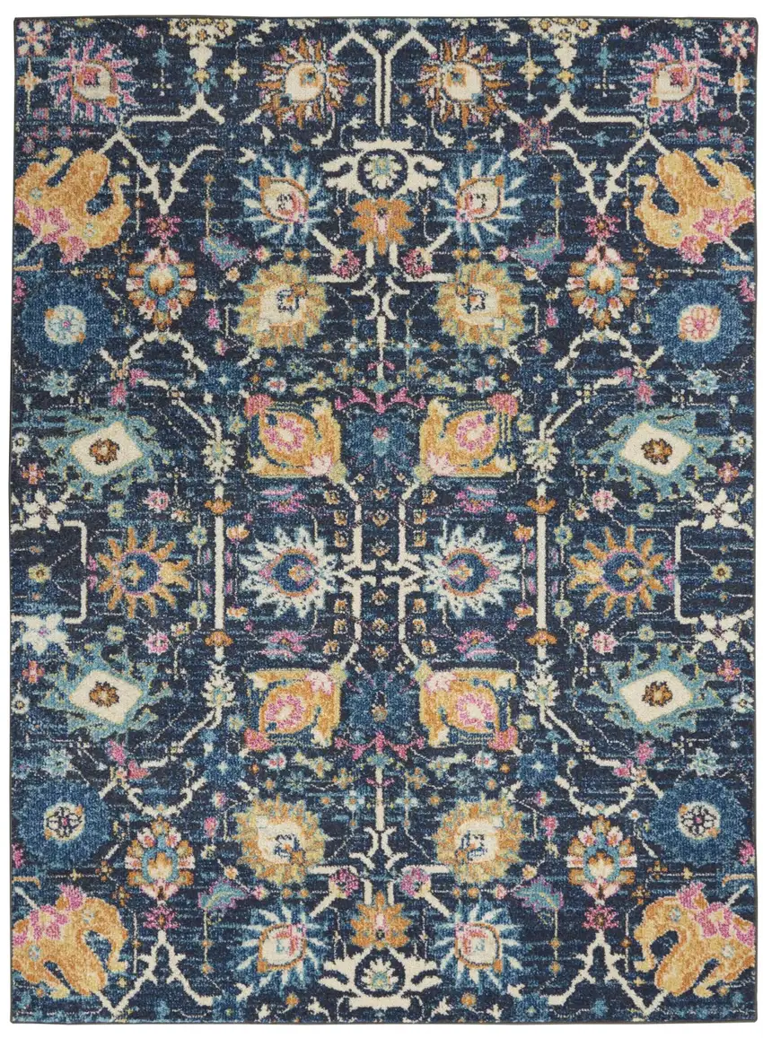 Navy Blue Floral Buds Area Rug Photo 1