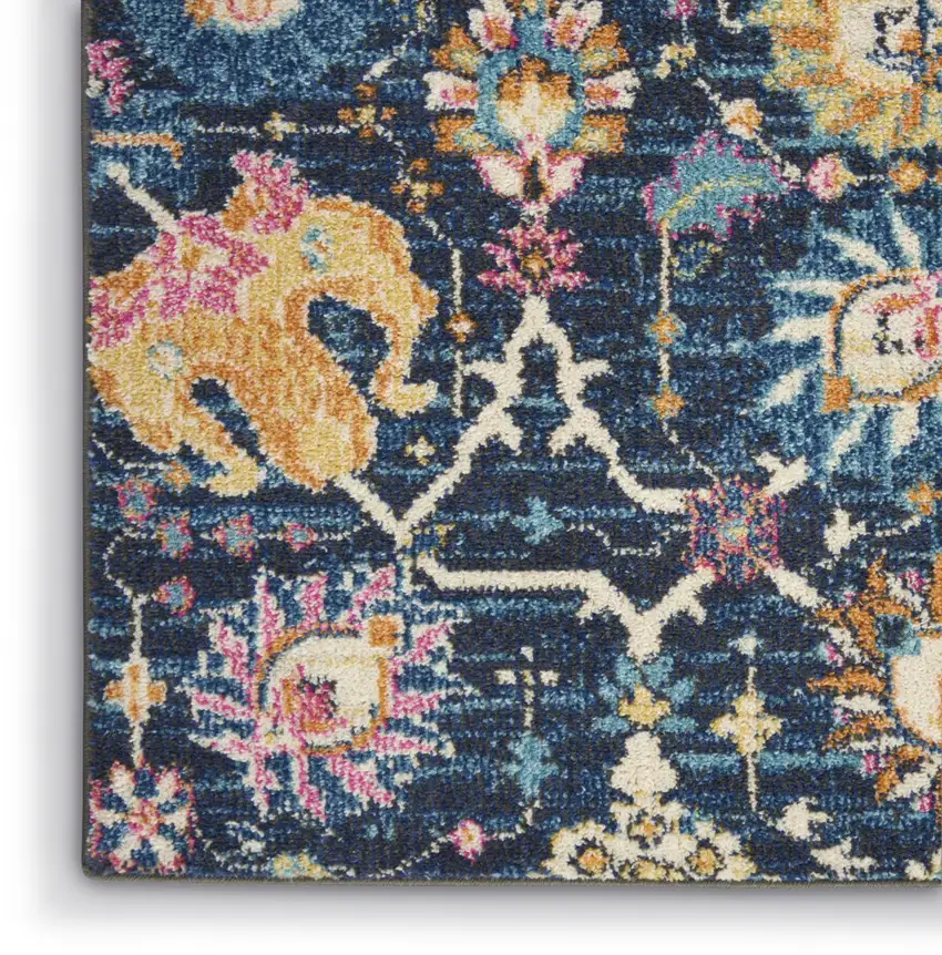 Navy Blue Yellow And Pink Floral Area Rug Photo 7