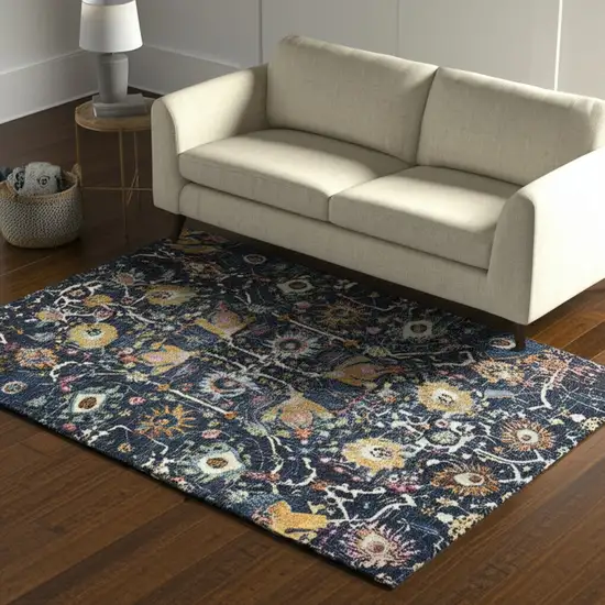 Navy Blue Yellow And Pink Floral Area Rug Photo 2