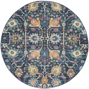 Photo of Navy Blue Floral Buds Area Rug