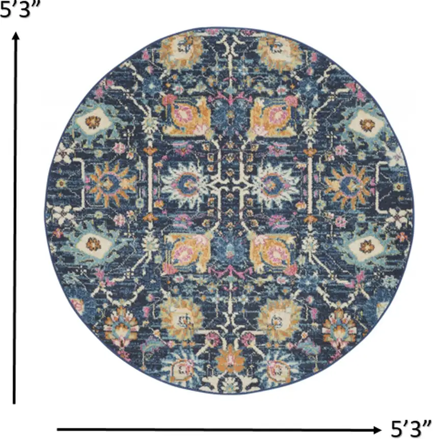 Navy Blue Floral Buds Area Rug Photo 5