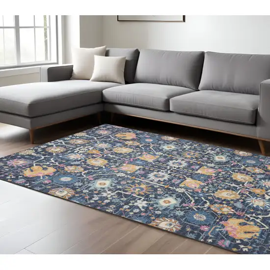 Navy Blue Yellow And Pink Floral Area Rug Photo 2