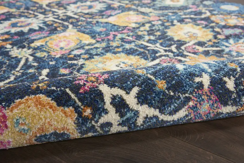 Navy Blue Yellow And Pink Floral Area Rug Photo 8