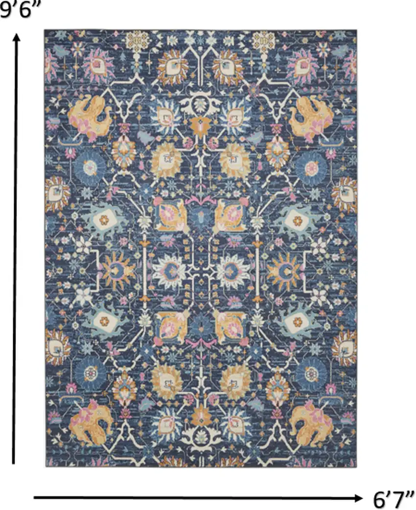 Navy Blue Floral Buds Area Rug Photo 4