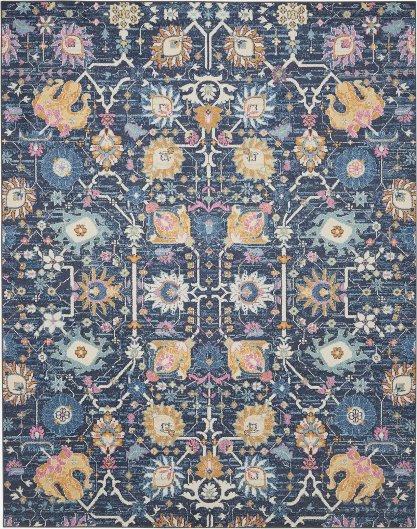 Navy Blue Floral Buds Area Rug Photo 1