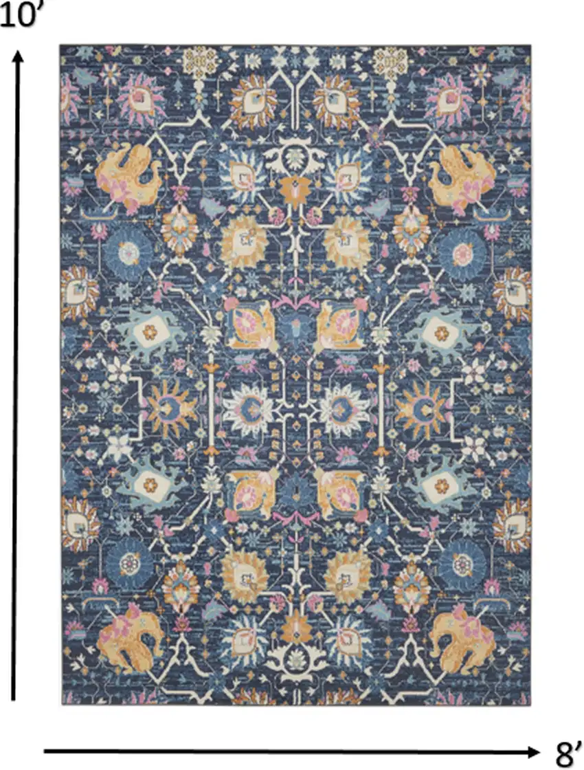 Navy Blue Floral Buds Area Rug Photo 4