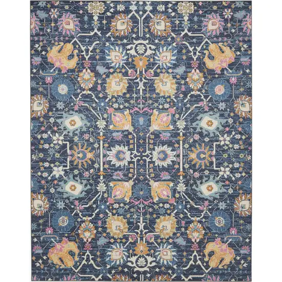 Navy Blue Yellow And Pink Floral Area Rug Photo 7