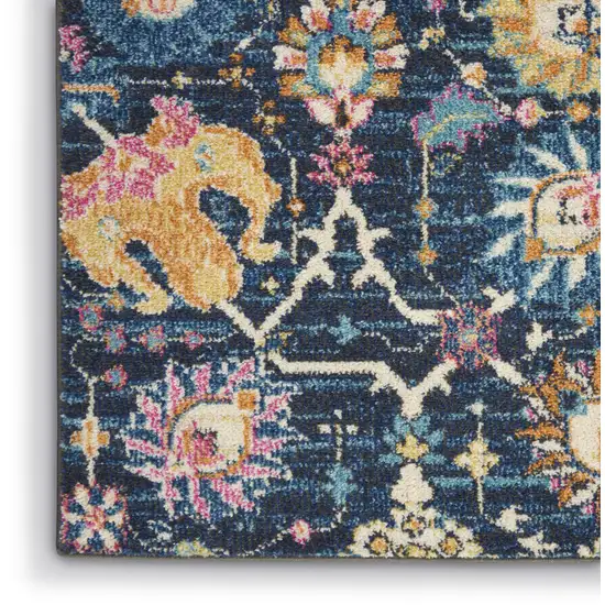 Navy Blue Yellow And Pink Floral Area Rug Photo 9
