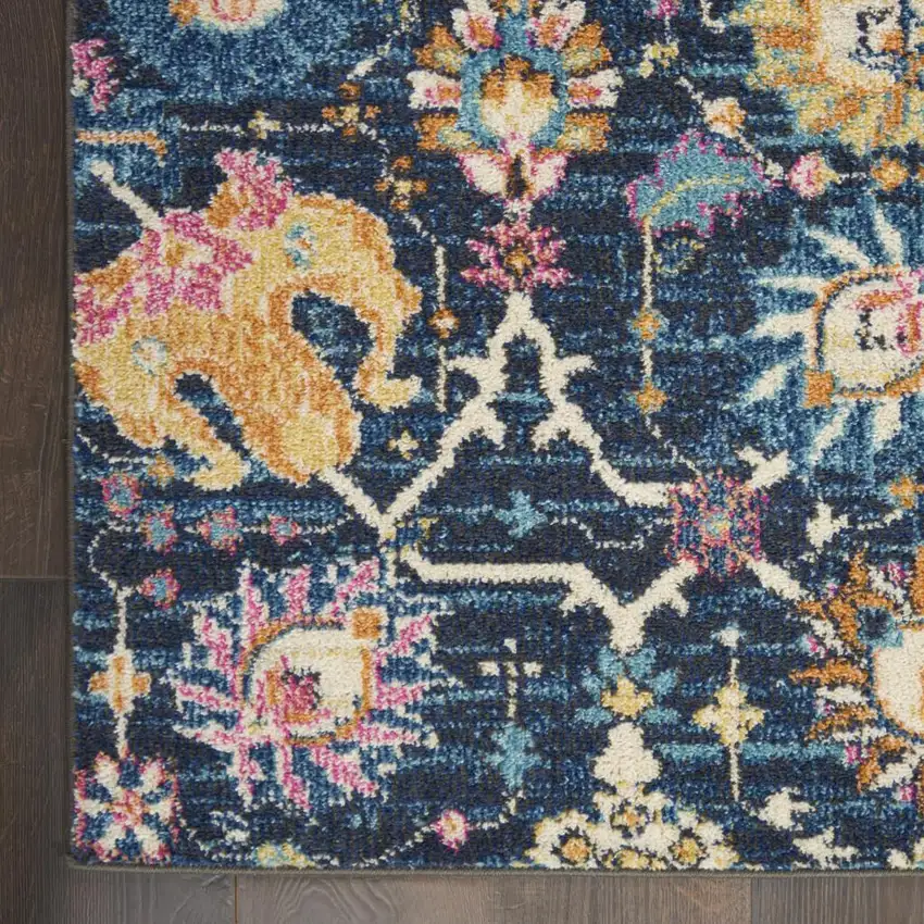 Navy Blue Yellow And Pink Floral Area Rug Photo 9