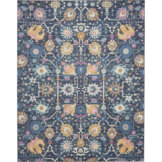 Navy Blue Yellow And Pink Floral Area Rug Photo 7