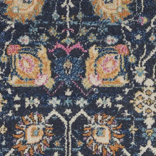 10' Navy Blue Yellow And Pink Floral Runner Rug Photo 8