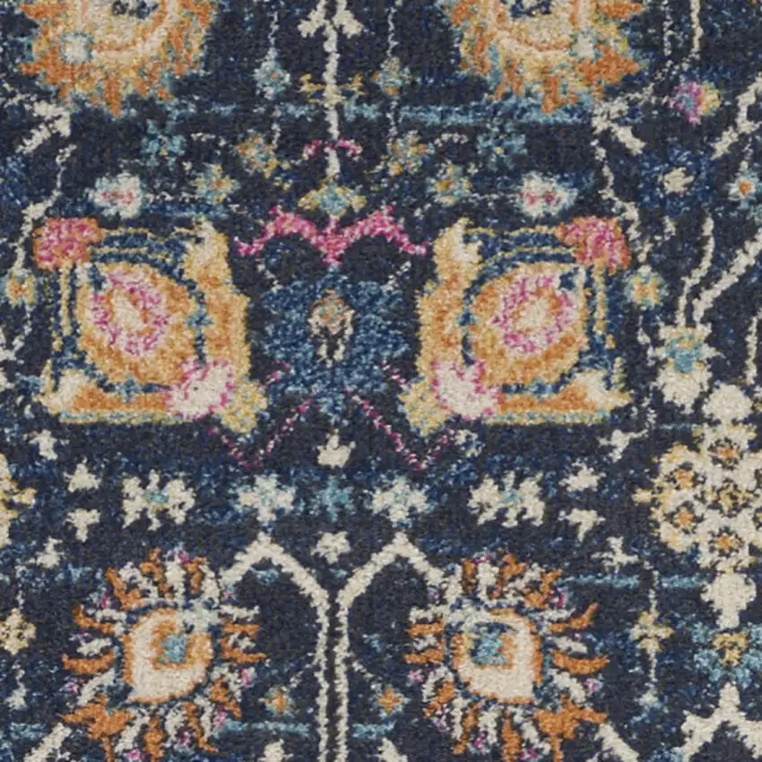 10' Navy Blue Yellow And Pink Floral Runner Rug Photo 8