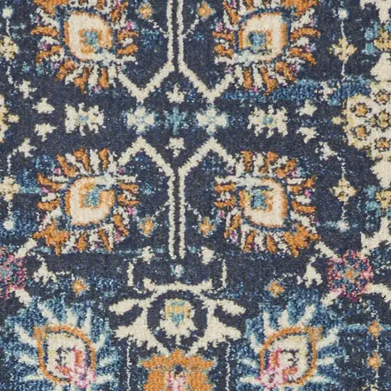 8' Navy Blue Yellow And Pink Floral Runner Rug Photo 5