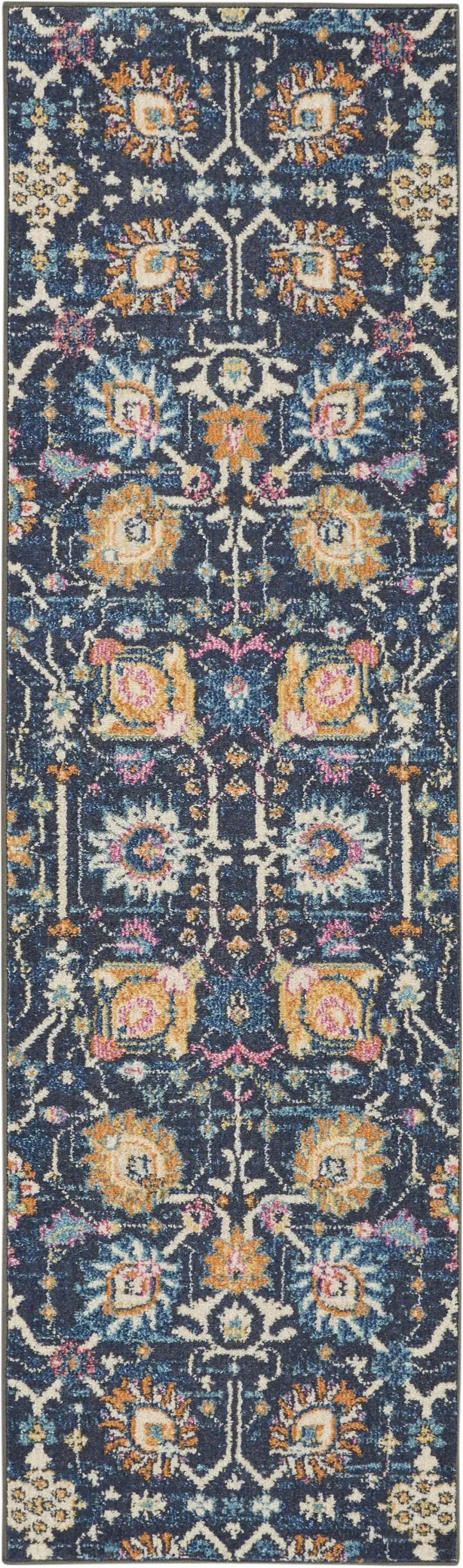 Navy Blue Floral Buds Runner Rug Photo 1