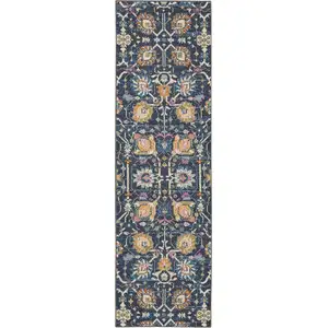 Photo of Navy Blue Floral Buds Runner Rug