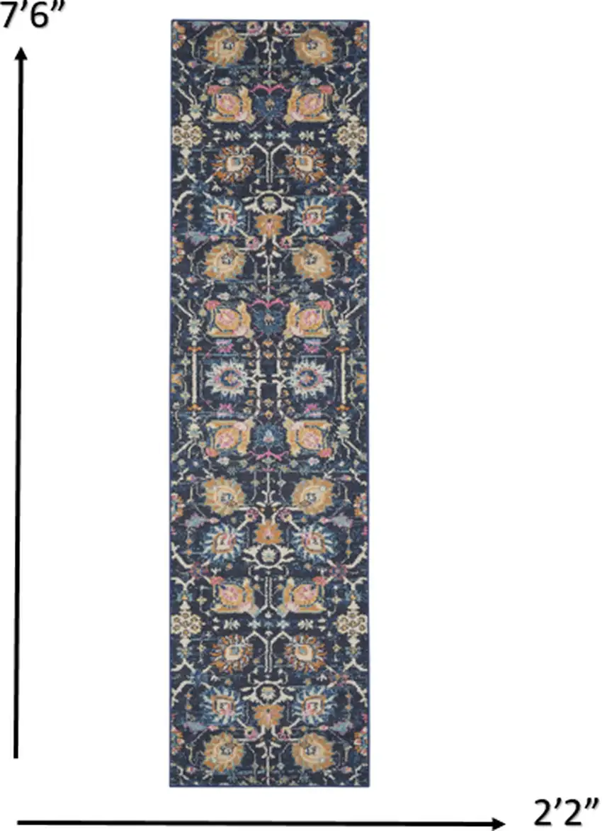 Navy Blue Floral Buds Runner Rug Photo 4