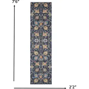 Photo of Navy Blue Floral Buds Runner Rug