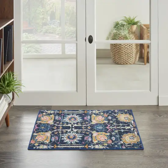Navy Blue Floral Buds Scatter Rug Photo 6
