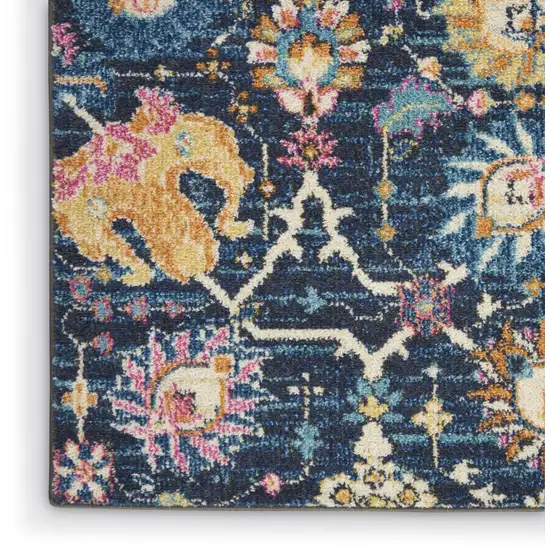 Navy Blue Yellow And Pink Floral Area Rug Photo 8