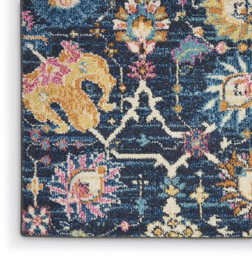 Navy Blue Yellow And Pink Floral Area Rug Photo 8