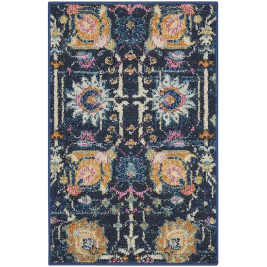 Navy Blue Floral Buds Scatter Rug Photo 1