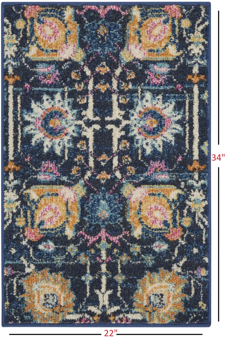 Navy Blue Floral Buds Scatter Rug Photo 5