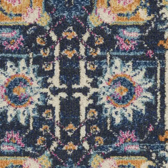 Navy Blue Yellow And Pink Floral Area Rug Photo 5