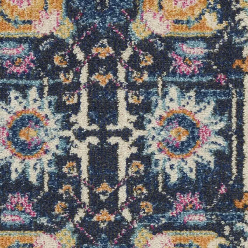 Navy Blue Yellow And Pink Floral Area Rug Photo 5