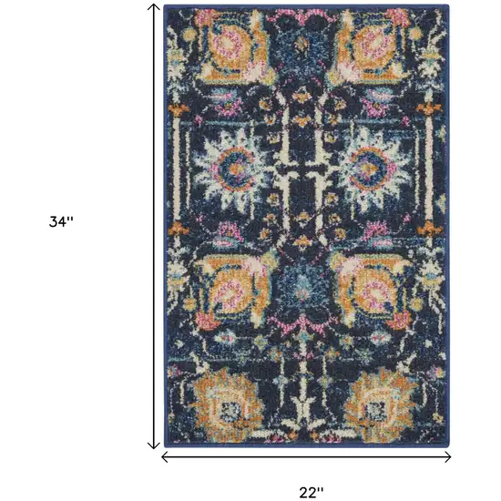 Navy Blue Yellow And Pink Floral Area Rug Photo 9