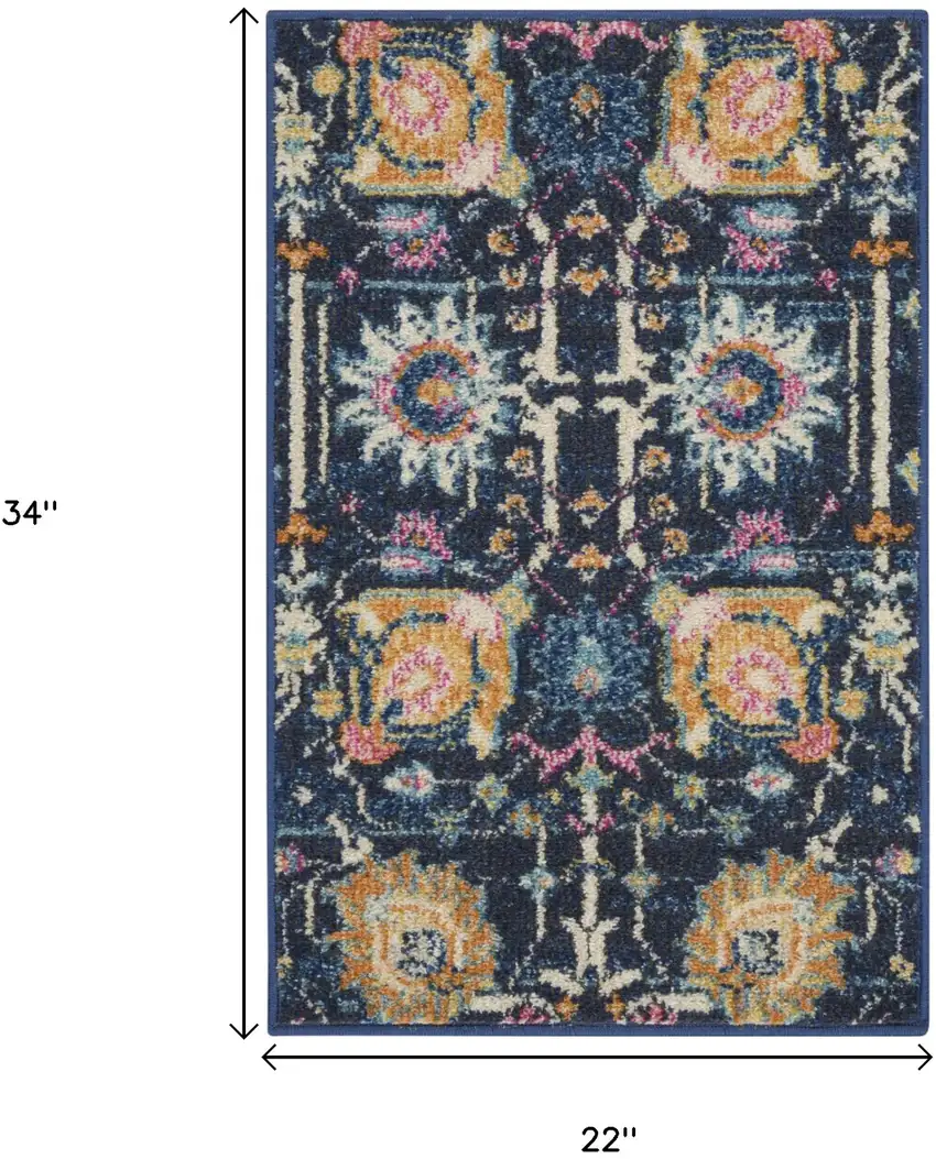 Navy Blue Yellow And Pink Floral Area Rug Photo 9