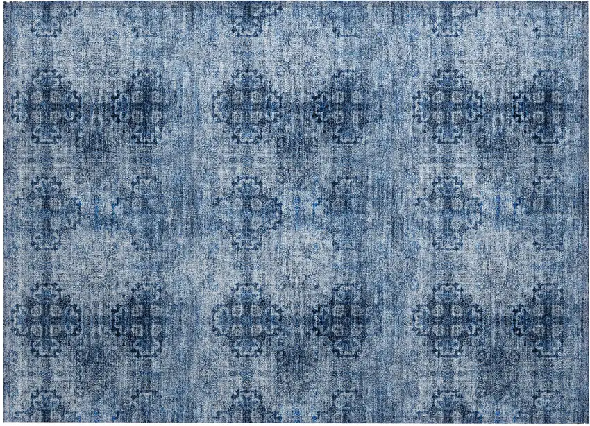 Navy Blue Floral Medallion Washable Non Skid Indoor Outdoor Area Rug Photo 7