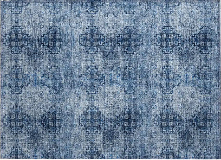 Navy Blue Floral Medallion Washable Non Skid Indoor Outdoor Area Rug Photo 7
