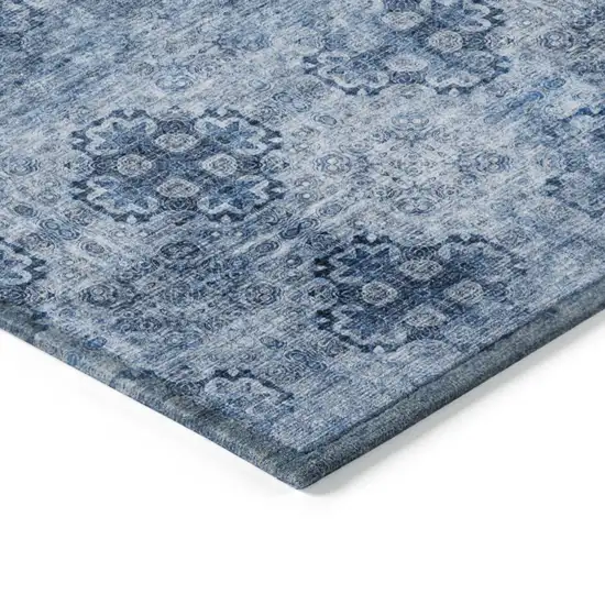 Navy Blue Floral Medallion Washable Non Skid Indoor Outdoor Area Rug Photo 4