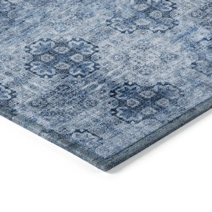 Navy Blue Floral Medallion Washable Non Skid Indoor Outdoor Area Rug Photo 4