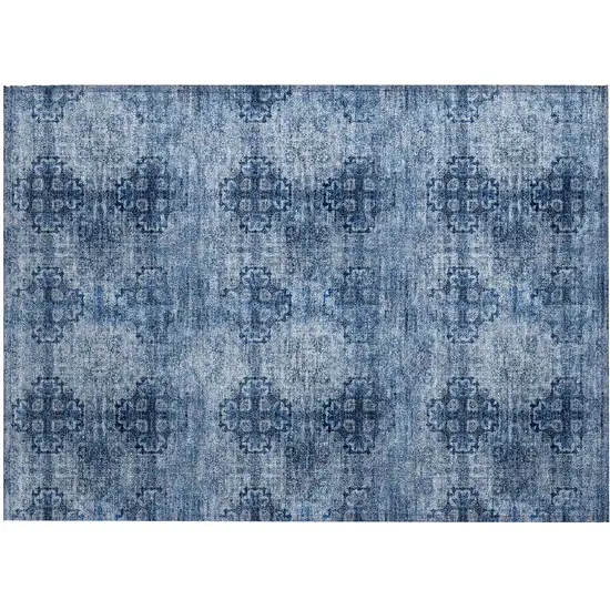 Navy Blue Floral Medallion Washable Non Skid Indoor Outdoor Area Rug Photo 9