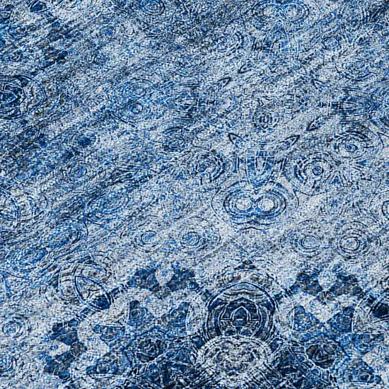 Navy Blue Floral Medallion Washable Non Skid Indoor Outdoor Area Rug Photo 6