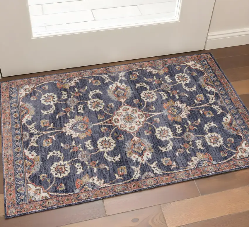 Ivory Orange And Dark Gray Floral Area Rug Photo 9