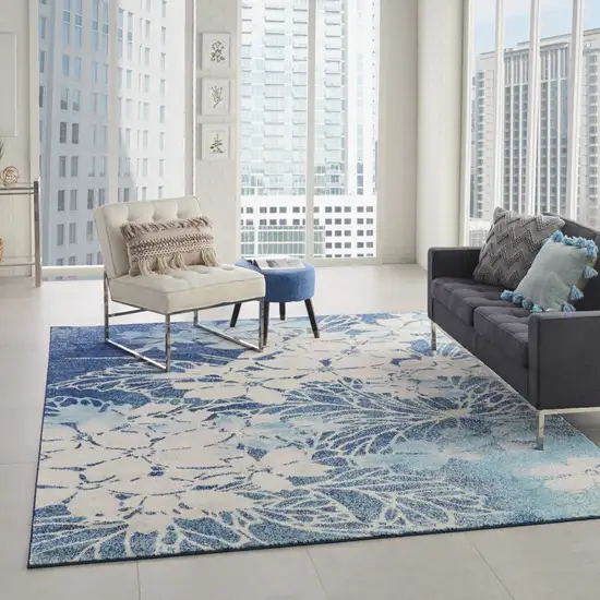 Navy Blue Floral Power Loom Area Rug Photo 6
