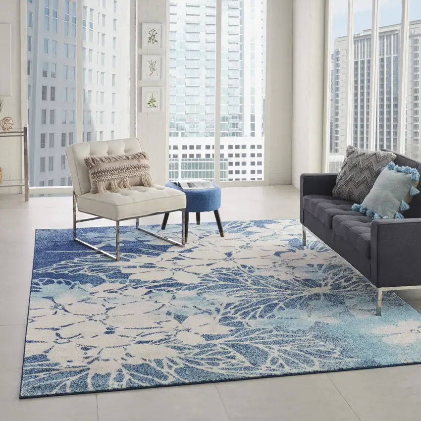 Navy Blue Floral Power Loom Area Rug Photo 6