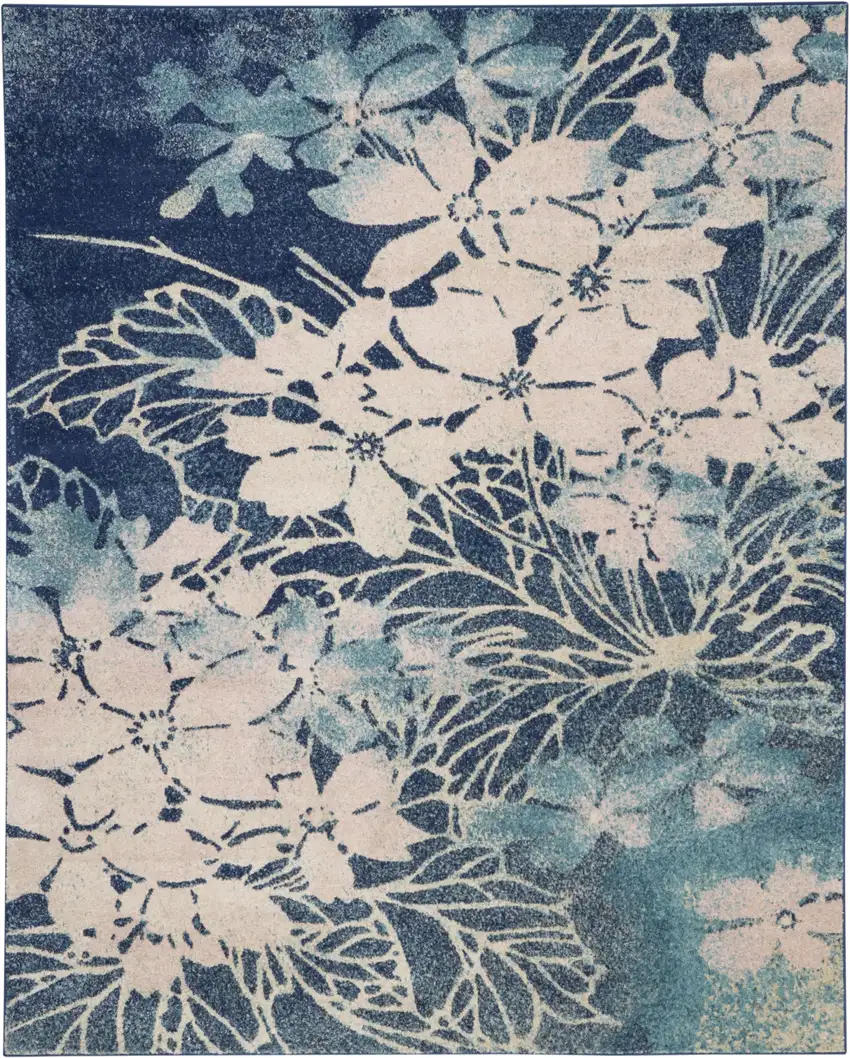 Navy Blue Floral Power Loom Area Rug Photo 7