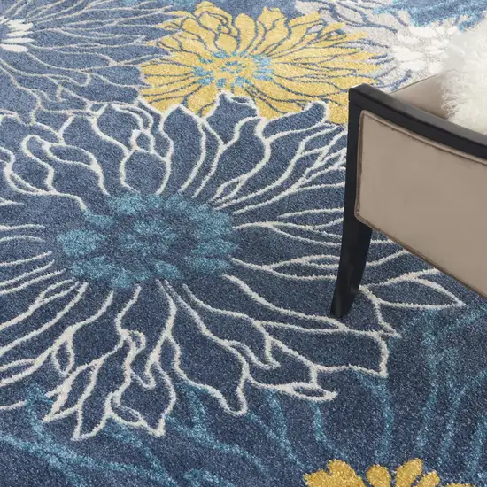 Navy Blue Floral Power Loom Area Rug Photo 3