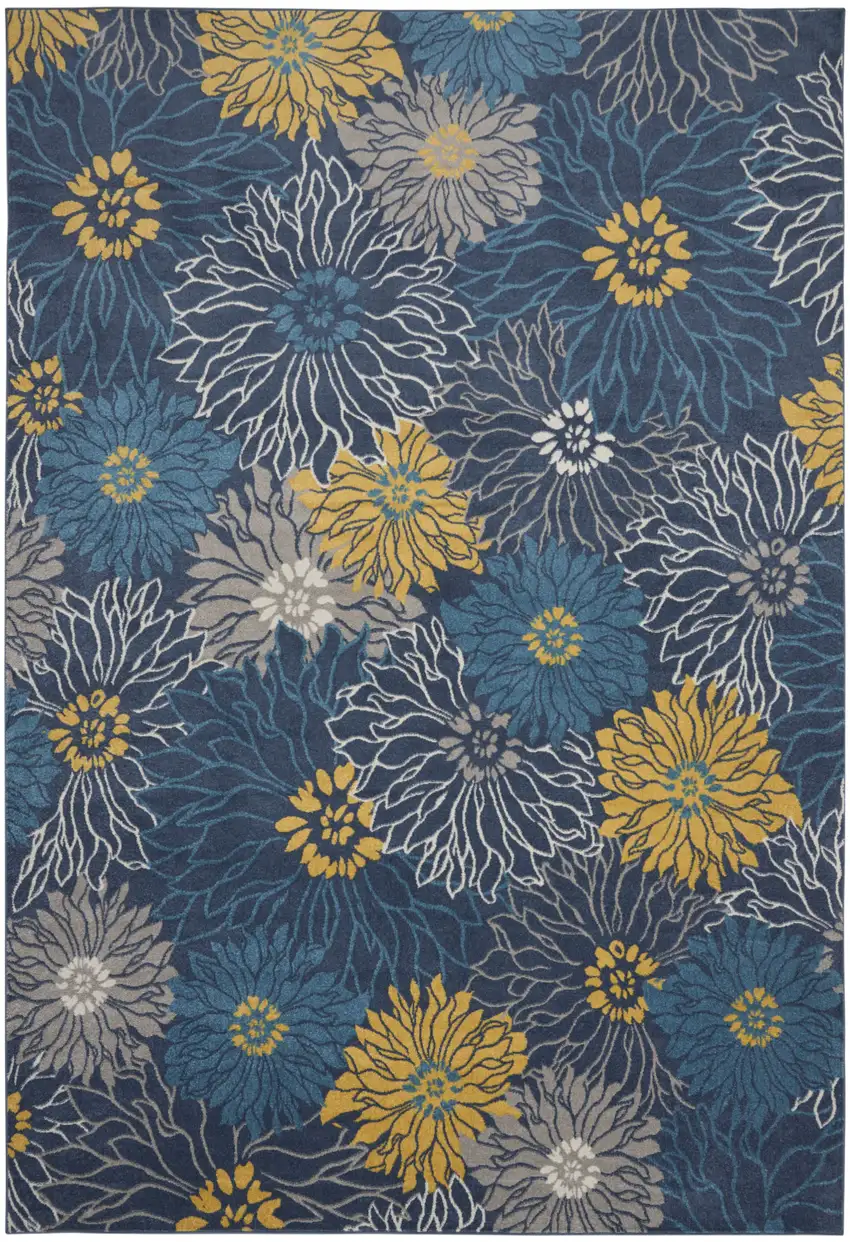 Navy Blue Floral Power Loom Area Rug Photo 1