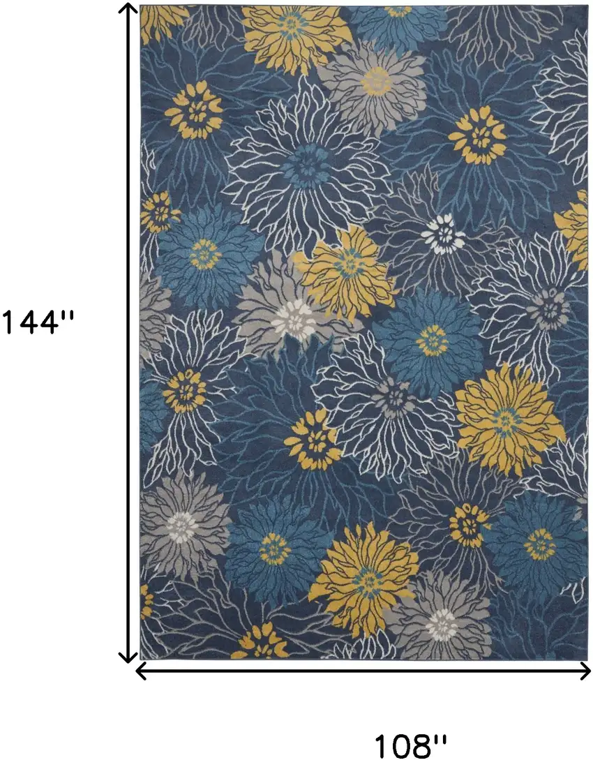 Navy Blue Floral Power Loom Area Rug Photo 8