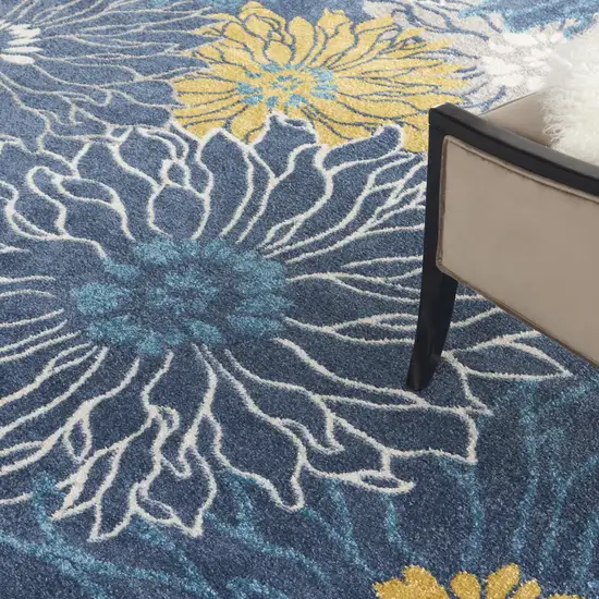 Navy Blue Floral Power Loom Area Rug Photo 5