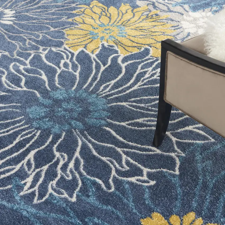 Navy Blue Floral Power Loom Area Rug Photo 5