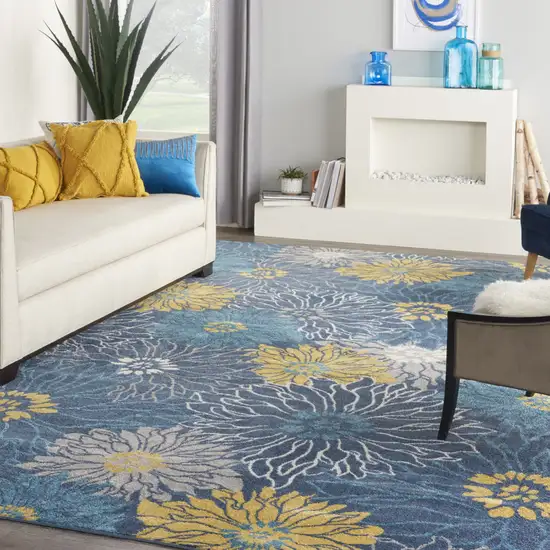 Navy Blue Floral Power Loom Area Rug Photo 6