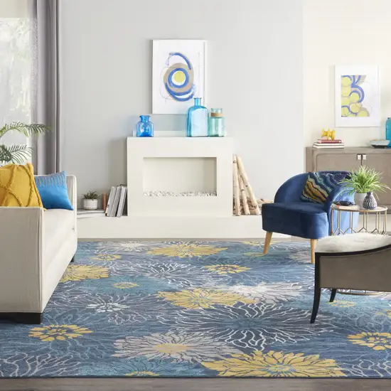 Navy Blue Floral Power Loom Area Rug Photo 7