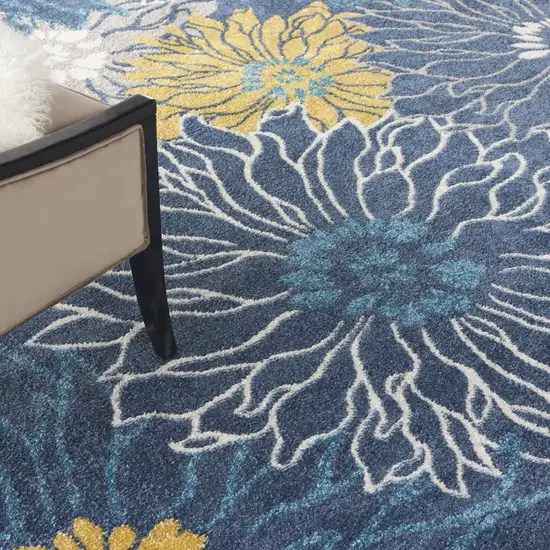 Navy Blue Floral Power Loom Area Rug Photo 1