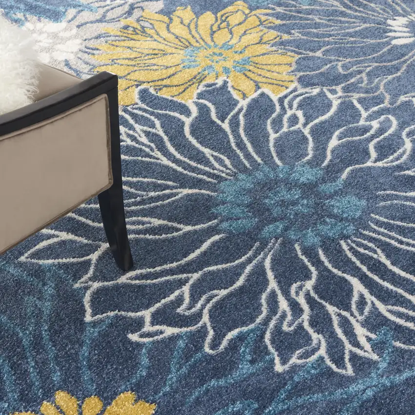 Navy Blue Floral Power Loom Area Rug Photo 1